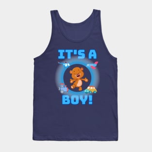 It's a Boy baby gender revealing in blue with a teddy bear Tank Top